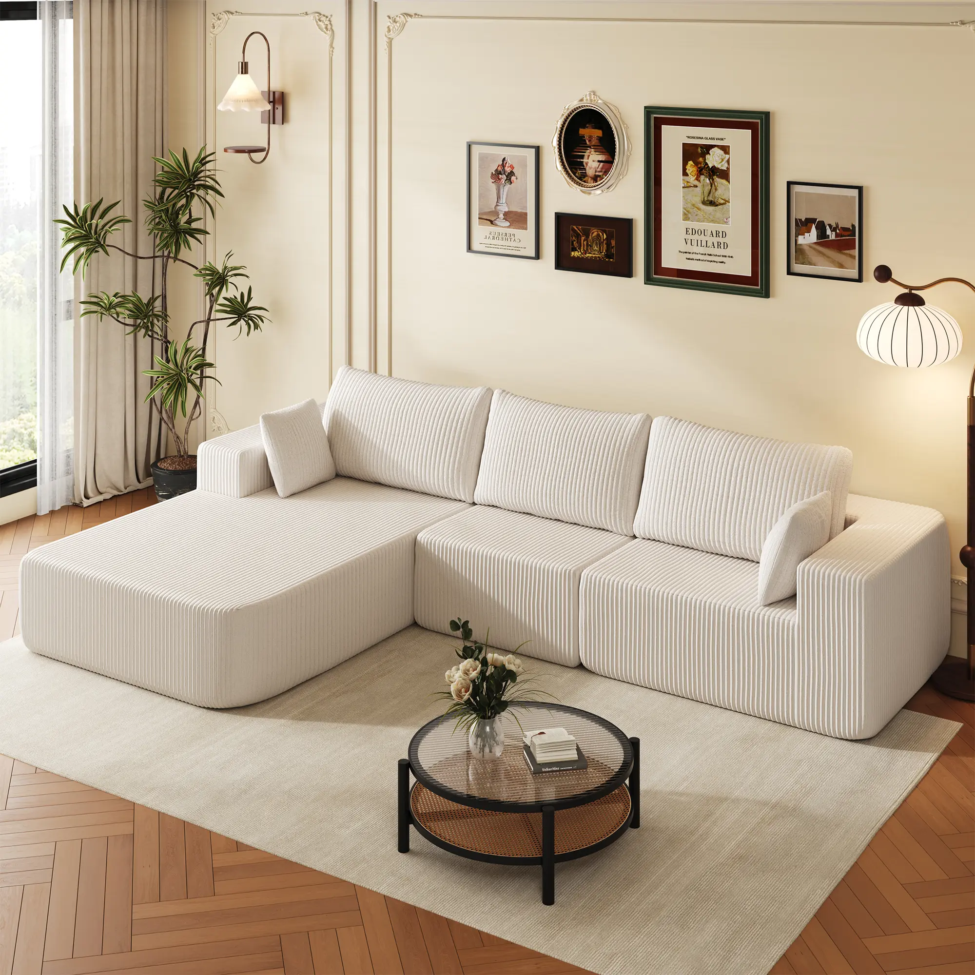 Modular Sectional Sofa 108" L-Shape – 3 Seat Memory Foam Couch with Oversized Chaise – Boneless Design for Living Room Comfort