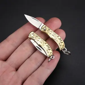 High Hardness Mini Pocket Knife - Handmade Brass Folding Knife with Keychain, Portable Pendant Design, Compact Utility Tool, Ideal Men's Gift for Daily Carry & On-the-Go Use outdoors  knife