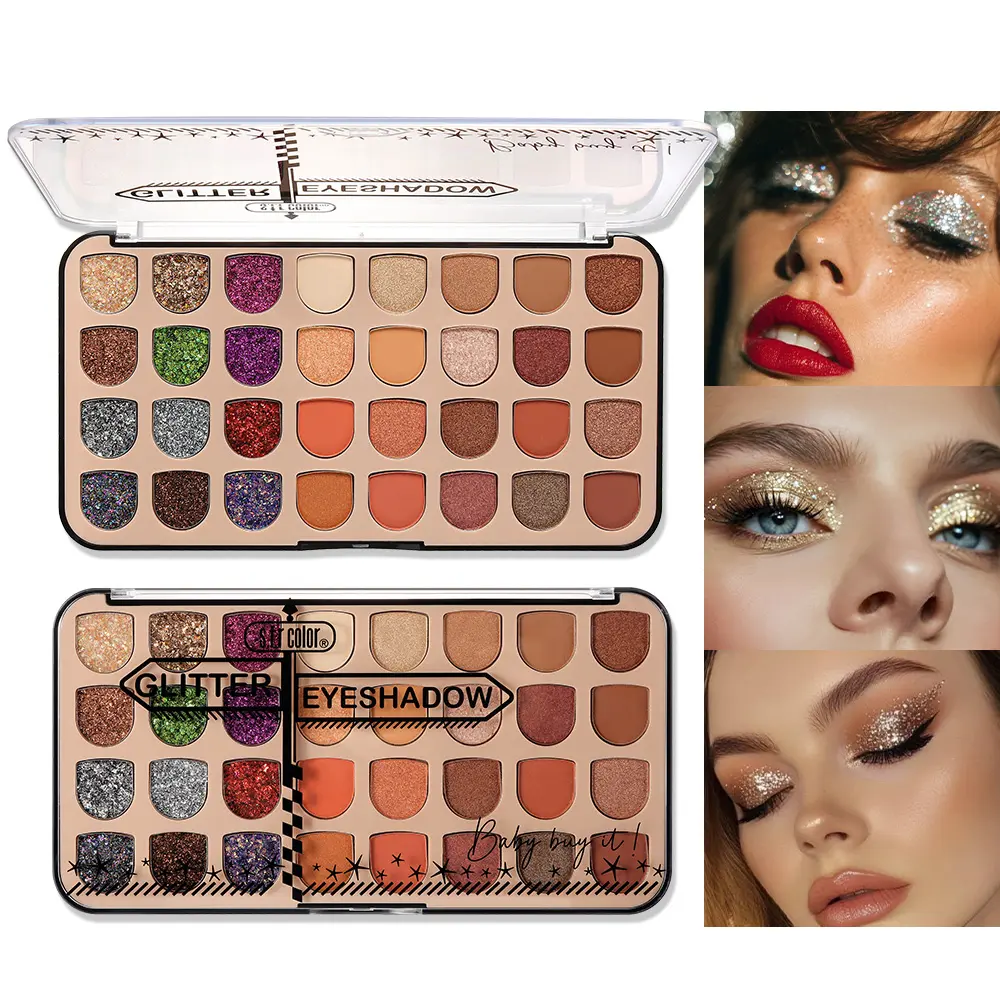 s.f.r color 28-Colors Glitter Eyeshadow Palette, Matte Shimmer Chunky Glitter Eye Shadow, Neutral Nude & Sparkling Shades Makeup Palette for Festival Party Daily Eye Makeup Cosmetic Vibrant Rainbow Smokey Eyeshadow Palette