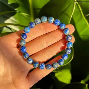 Lapis Lazuli Healing Bead Bracelet, Natural Stone Stretch Jewelry for Protection