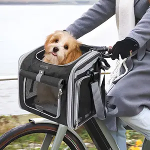Foldable Dog Bike Basket Carrier, Expandable Soft-sided Pet Carrier Backpack, Dog Pet Bicycle Basket for Bike Handlebar, for Small Dog Cat