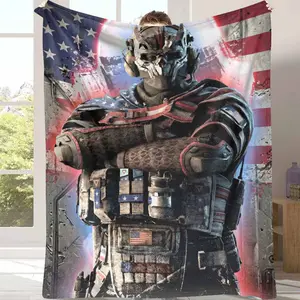 Patriotic Tactical Soldier Flannel Fleece Blanket  American Flag Warrior Print  Ultra Soft Plush Lightweight Warmth Bedspread  Ideal for Living Room Sofa Couch Office Camping Travel Birthday Gift