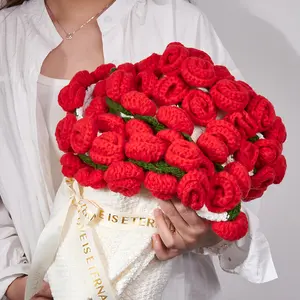 Crochet Flower Bouquet Rose Blanket 2-in-1 Handmade 3D Knitting Round Design 31-62 inch for Mother’s Day Birthdays Anniversary Gifts