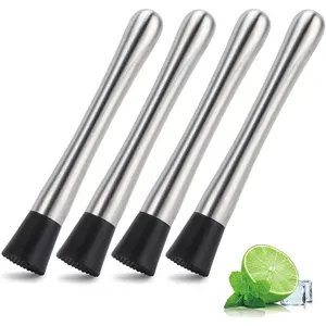 4 Pack Muddlers for Cocktail 304 Stainless Steel Fruit Crusher 9.8" Long Ice Crusher for Bar Party and Home