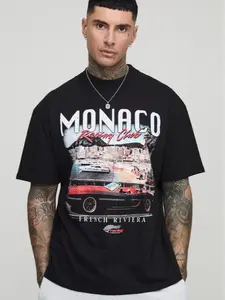 Tall Oversized Extended Neck Monaco Vintage Car Print T-Shirt