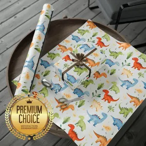 Dinosaur Themed Gift Wrap for Kids, Boys, Girls, Dinosaur Wrapping Paper perfect for Birthdays, Christmas, Watercolor Wrapping Paper, wp101