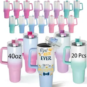 40 oz Stainless Steel Ombre Handled Tumbler Diamond Paint Pink Green Blue Purple Drinkware Flasks Stylish Gradient Beverage Mug Portable Water Bottles