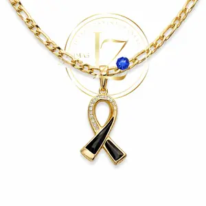 COD#2045  Cancer Awareness Survivor Ribbon Pendant Figaro Chain Necklace Gold-Tone Fashion Jewelry