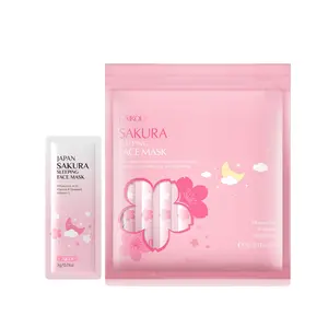 Japanese Sakura Sleep Mask 15 Sheets, Rich in Hyaluronic Acid, Vitamin C, Deep Cleansing, Pore Refining, Moisturizing, Non-Irritating, Travel Size
