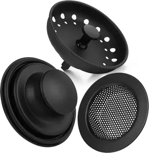 3Pcs Black Kitchen Sink Drain Strainer, Stainless Steel Sink Stopper, Anti-Clogging Kitchen Sink Drain Basket for Kitchen Sink Strainer Replacement Set