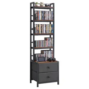 VEVOR Media Storage Cabinet, 4-Shelf DVD Shelf Organizer with Drawers, 15.75x 11.81x 56.50 in Multimedia Storage Organizer for CDs, DVDs, Books and Games, CD Cabinet for Living Room, Home Office