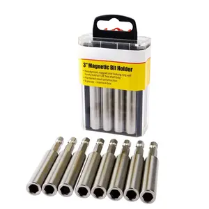 3 Inch Magnetic Bit Tip Holder - 8 Pieces in Interlocking Storage Box for Quick Dispensing, Professional Drywall & Construction Driver Bit Set