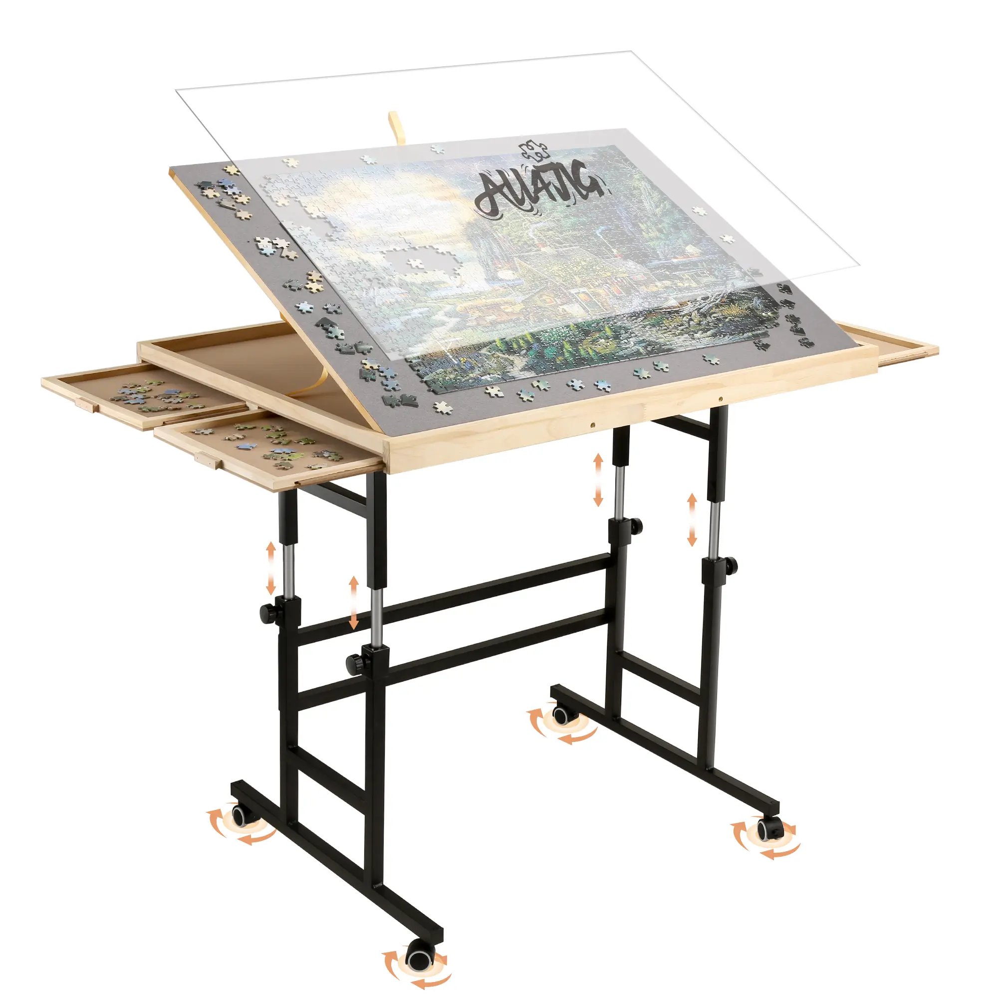 ALL4JIG 1500 Piece Jigsaw Puzzle Table with Legs,25"x34"Adjustable Puzzle Tables for Adults and Mother’s Day Gift , 3-Tilting-Angle Portable Wooden Jigsaw Puzzle Board Portable with 4 Drawers & Cover Gift for mom,Mother's Day Gift