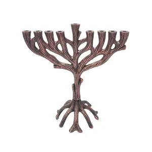 Yair Emanuel 8 Inch Hanukkah Menorah Organic Tree of Life 9 branch Hanukia - Copper