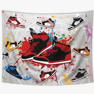Retro Basketball Shoes Tapestry 50x60Inch Sneaker Decorations Backdrop Party Sports for Boys Cool Graffiti Funny Colorful Fabric Wall Hanging Home Decor Art for Living Room Bedroom Dorm