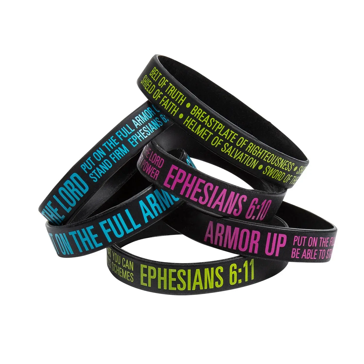 Unisex Armor of God Religious Wristband, Silicone Rubber Bracelet Bangle, Adjustable 24-Pc Costume Jewelry Accessory