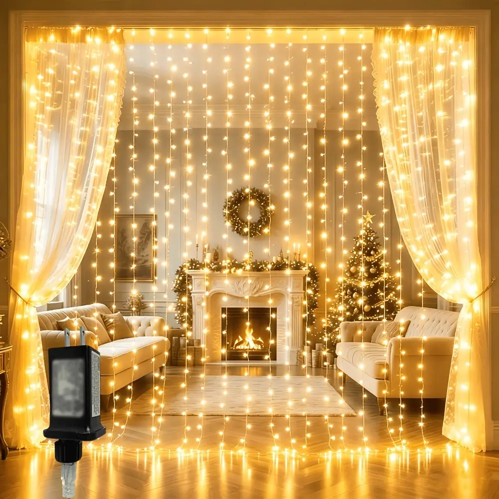 Upgraded Solar Curtain Lights – 300 LED Waterfall Light Strip, IP44 Waterproof, 8 Modes, Plug-In Rechargeable Flickering Fairy String Lights, Suitable for Indoor Rooms, Christmas Gazebo Parties, and Window Decoration