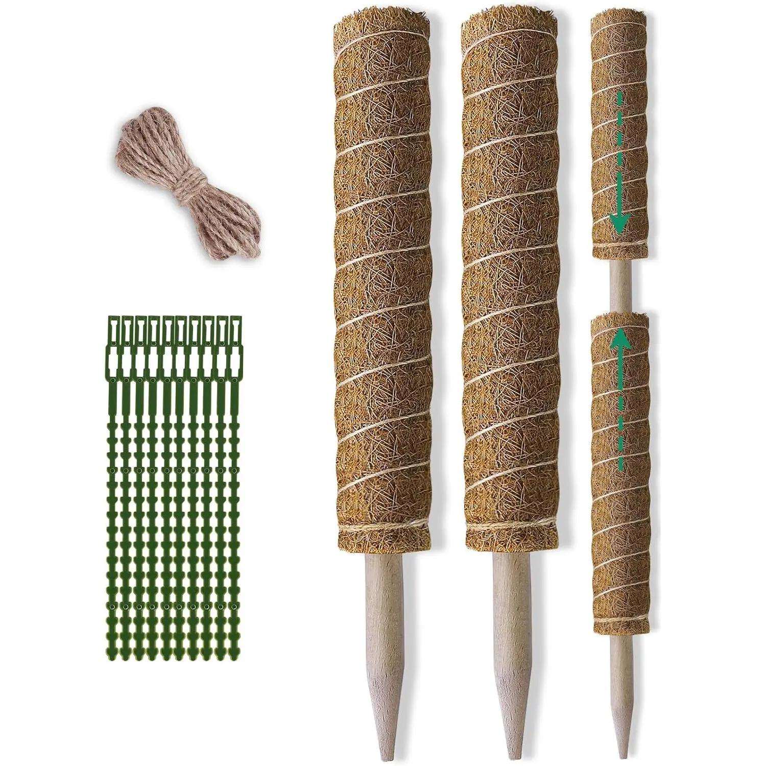 Moss Pole 36 Inch - Monstera  Support, 2 Pack 20.5 Inch  Stakes for Indoor  Coco Coir Moss Pole Sticks for Climbing Potted Live , Pothos, Philodendron, with Garden Ties