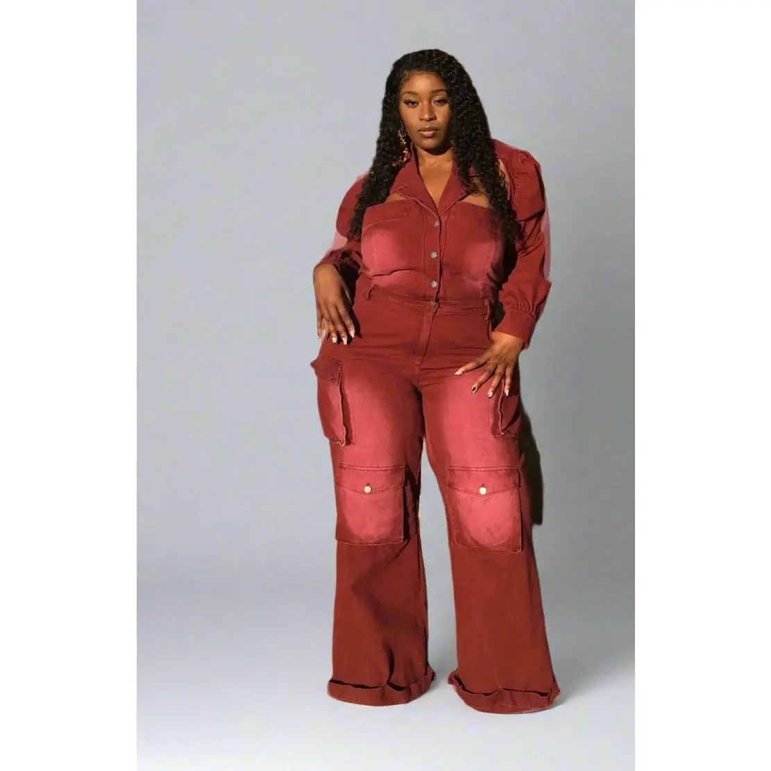 Vintage Inspired Denim Cargo Jumpsuit - Plus