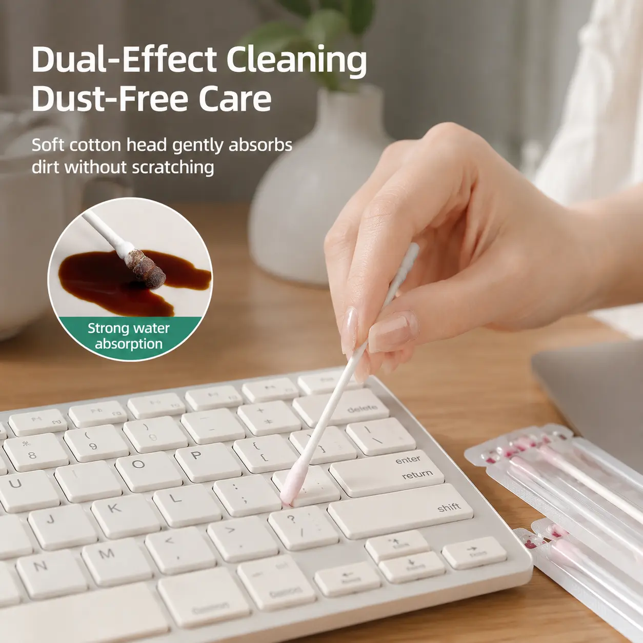 50 Counts Sticky Ear Cotton Swabs, Portable Individually Wrapped, for Ear Cleaning and Daily Small Gap Debris Cleaning