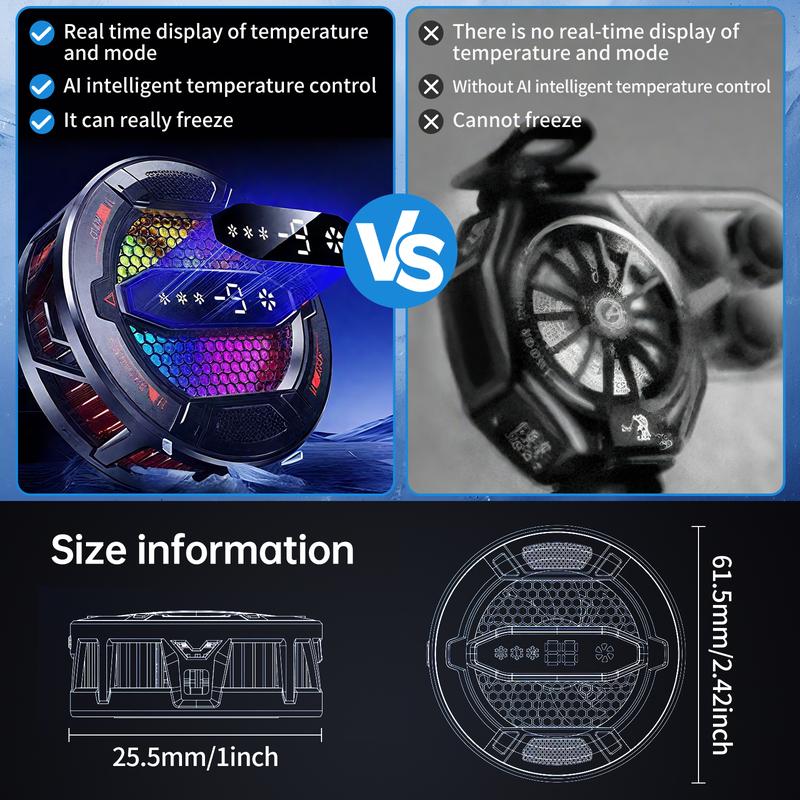 Mobile Phone Cooler, 30s Rapid Cooling with AI Mode - Magnetic Semiconductor Cooler with 3 Speeds/LED Display/IPad,Compatible for iPhone Android Gamers CODM PUBG Mobile Freefire Includes 6 Gaming Finger Sleeves and Clip