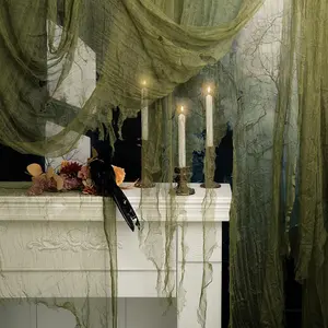 RunNico 200x36 Inch Large Size Green Halloween Creepy Cloth Decoration,Spooky Gauze Cloth,Halloween Haunted Cheesecloth for Halloween Stairway,Wall,Window Decorations,Outdoors Doorways Decor