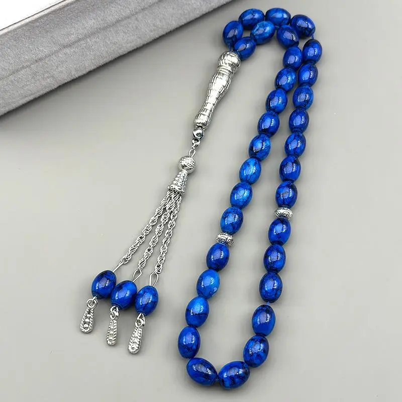 33Pcs Oval Glass Beads Bracelets For Women Men Muslim Rosary Worship Tasbih Hand String Tassel Pendant Islamic Keyring Jewelry