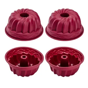 4 Inch Silicone Mini Bundt Cake Pan Set of 4, Nonstick BPA Free Silicone Cake Molds for Baking, Oven Dishwasher Safe Fluted Tube Baking Pan for Pumpkin Cake, Jelly, Brownies, Bread, Pudding