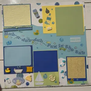 Pre-made 12x12 Baby Bathtub Scrapbook page