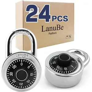 Lock Standard Dial Combination Lock, 2 in. Wide, with Different Combinations, Black Turnplate, Pack of 24; Lock for School, Employee, Gym & Sports Locker, Case, Toolbox, and so on