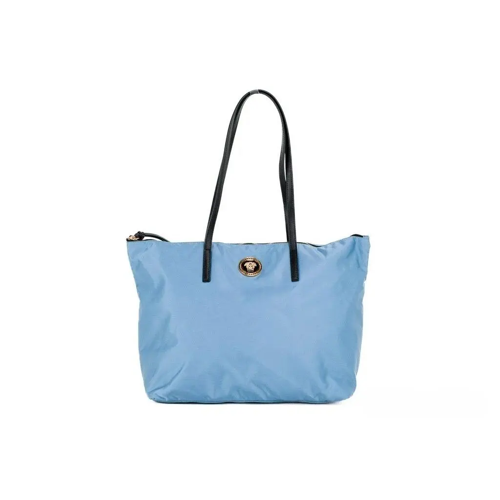 Pre-owned VERSACE Nylon Tote Bags Portuna Medusa Medium Cornflower Blue Leather Tote Bag Women's Purse