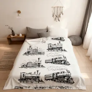 Train Fitted Sheet Twin Size, Retro Steam Locomotive Train Bed Cover with 1 Pillowcase, Vintage Train Bedding Set 2pcs for Kids Boys Adults Room Decor, Soft Polyester Bedding