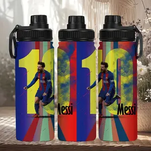 1pc 20oz stainless steel thermos cup, Bottles, with Messi Barcelona red and blue vertical color contrast background No. 10 number and passionate cry image, top black thread sealing cover with press type water structure design, sports cool style