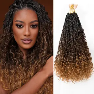 Goddess Box Braids Crochet Hair, 14 Inch Boho Crochet Box Braids with Curly Ends,Pre Looped Crochet Hair for Black Women(1B/4/30)