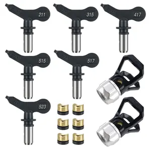 ZHUITU Professional Tungsten Steel Spray Nozzles Kit 6 Sizes 211 315 417 515 517 523 For Building Exterior Industrial Equipment Heavy Duty Coating Anti Clogging Design PPS 2.0 Gun Adapter spray mode HVLP Set paint gun hv lps prayer  satisfaction High-Pres