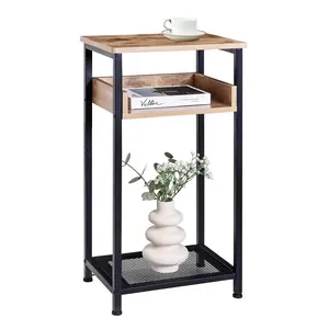 Tall Side Table, 30 inch High End Table, Small Entryway Table, Bedside Table for Living Room and Bedroom, Greige & Black