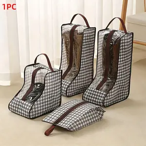 1pc Houndstooth Pattern Multi-functional Boot Storage Bag with Handle | Dustproof & Moisture-proof Shoe Protector for Tall Boots/Ankle Boots | Portable Zippered Lightweight Travel Shoe Pouch Shoe Bags