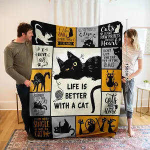1pc Personalized Cat Pattern Blanket, Bedding Set, Gift for Family Friends, Dormitory Blanket, Nap Blanket, Car Blanket, Office Blanket, Decorative Giftable Blankets