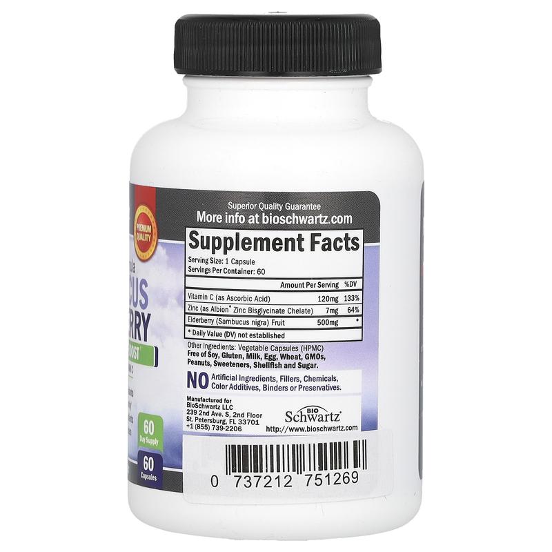 BioSchwartz Sambucus Elderberry with Zinc & Vitamin C, 60 Capsules
