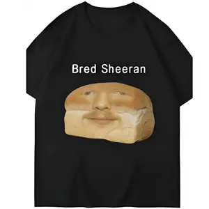 Bred Sheeran Meme Print T-Shirt - Humorous Bread Design, Casual Short Sleeve Crew Neck Tee for Men & Women, Cotton, All-Season Comfort, Everyday Tshirt |   Funny Bread Design |   Cotton Tshirt