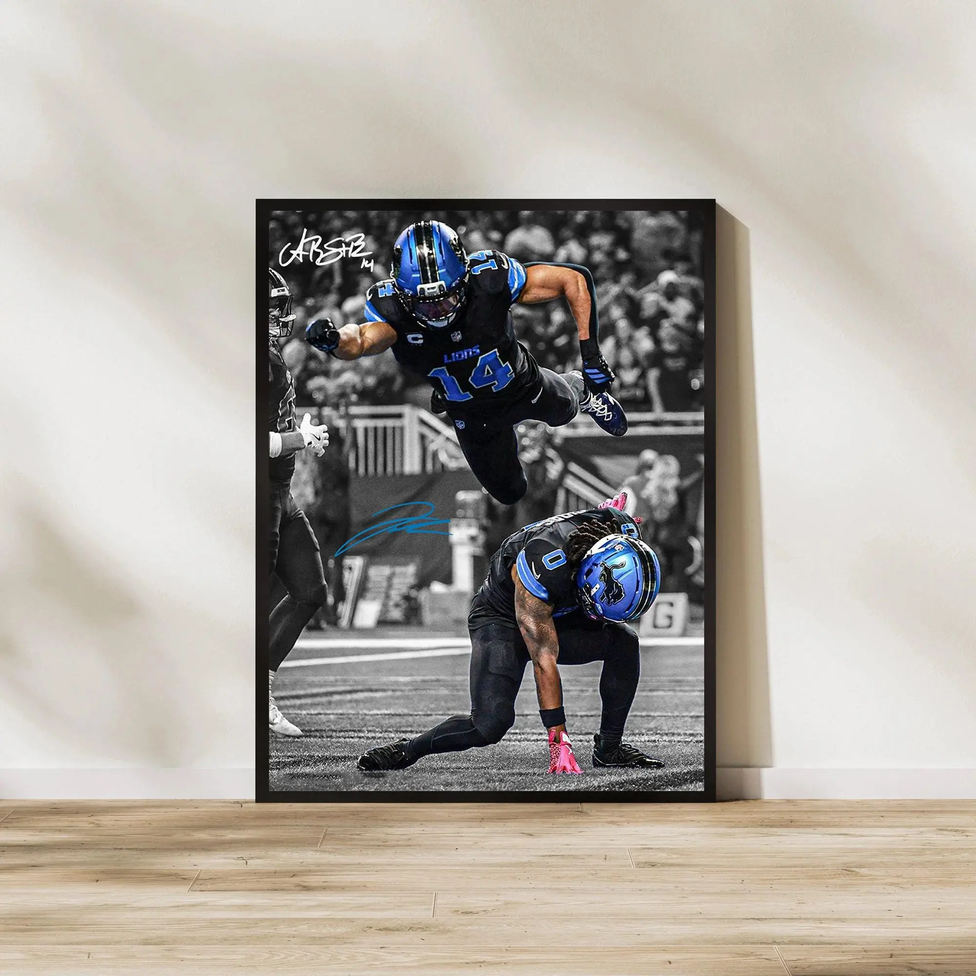 Detroit Lions Art Print Gibbs & St. Brown  Poster, Football Wall Decor Sports Fan Gift, for Sports Fans & Home Office Display, Poster Football Gifts - Unframed