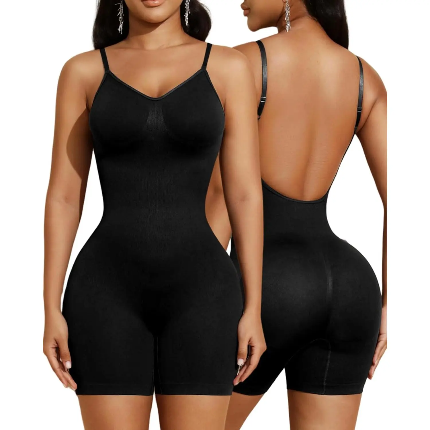 Women's Deep V Plunge Thong Bodysuit, Backless Body Contouring Shapewear for Cocktail, Wedding & Valentines Day Dresses, Lightweight, Evening, Adjustable, Basic, Bodysuit Shapewear, Strapless Shapewear Bodysuit