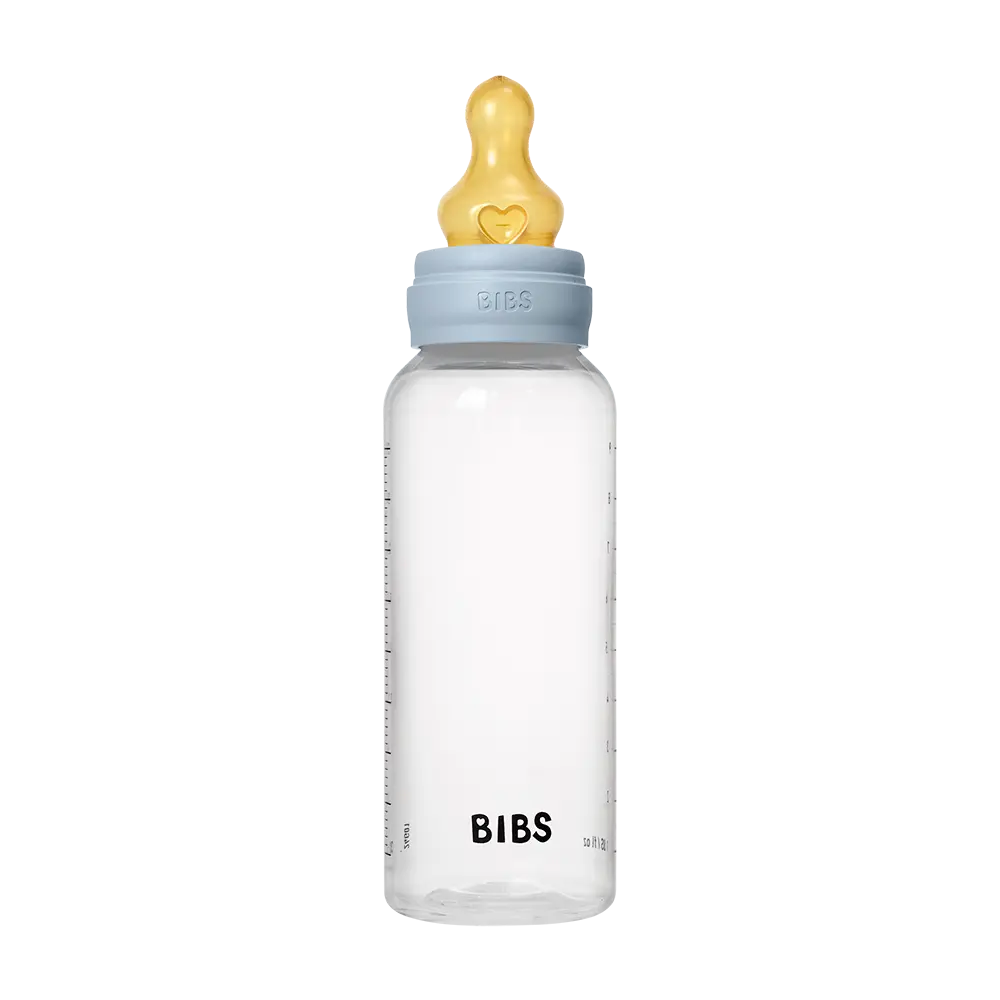Bibs Baby BPA-Free PP Bottle Set 9oz Latex - Baby Blue Feeding Bottle with Heart-Shaped Cap for Newborns from Denmark