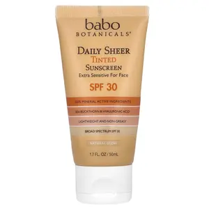 Babo Botanicals Daily Sheer Tinted Sunscreen, SPF 30, Natural Glow, Fragrance Free, 1.7 fl oz (50 ml)