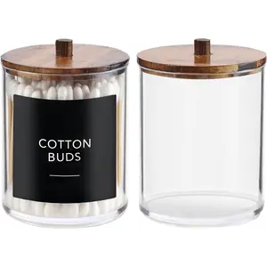 2 Pack Qtip Holder Dispenser with   - 10 oz Clear Plastic  Jar Containers for  Makeup Organizer Storage - Bathroom Accessories Set for  Swab,Pads, Ball, Floss
