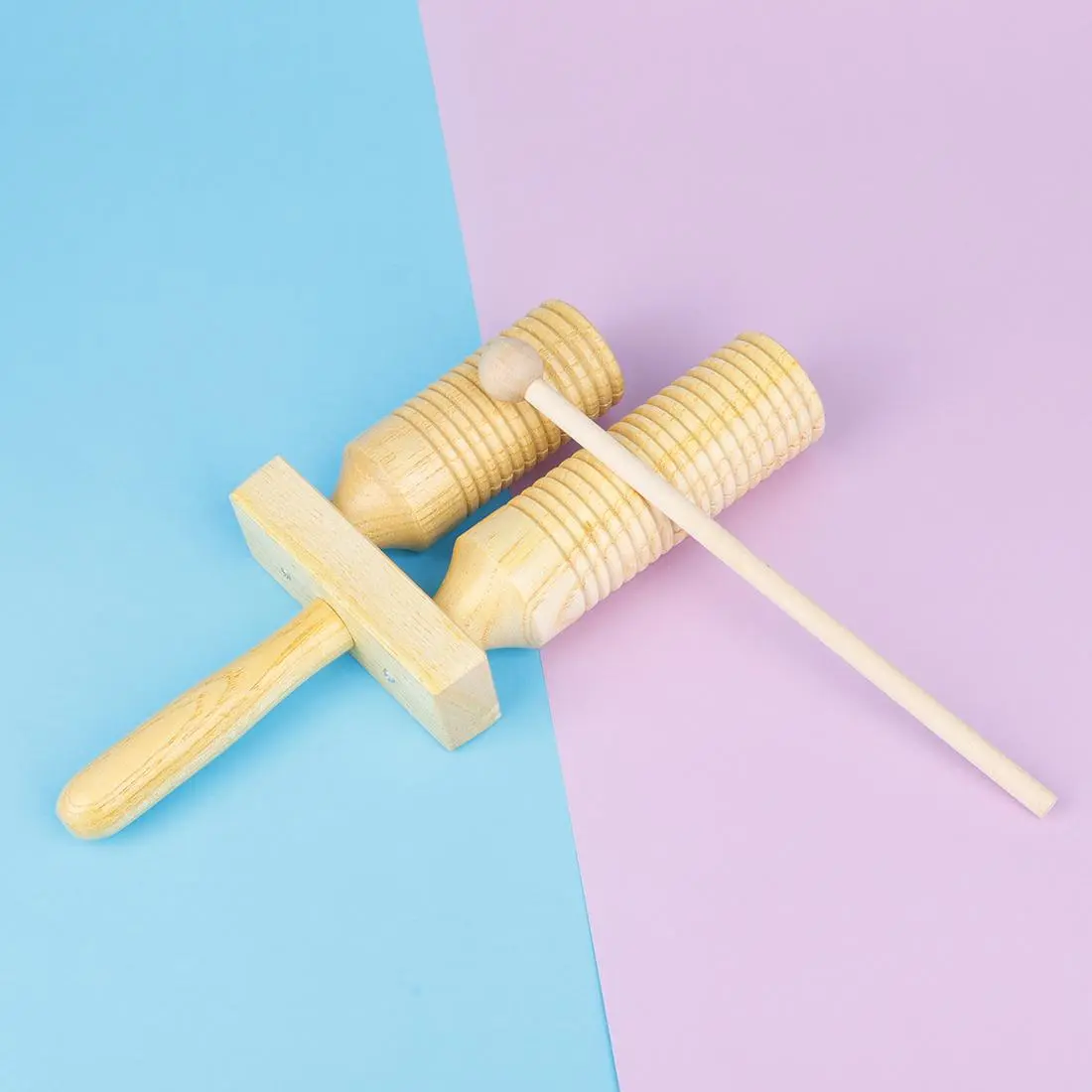 Orff Percussion Instruments, Wooden High and Low Pitch Castanets, Dual Rattle, Musical Toy for Kids, Educational Music Tool