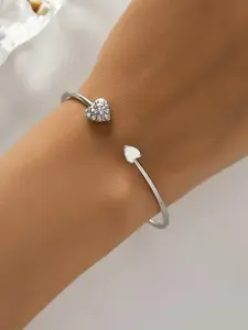 Adjustable Gold-tone Cuff Bracelet, Double Heart Opening Bracelet, Inlaid with Sparkling Zircon, Ideal for Daily Wear and Gifting, Valentine'S Day Accessory, Elegant Accessory, Zirconia Stone Accent