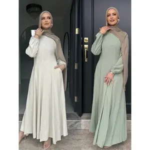 Women’s Muslim abaya/jalabiya, solid color, slim fit, Ramadan, Moroccan Islamic, modest dress/jilbab, pastel