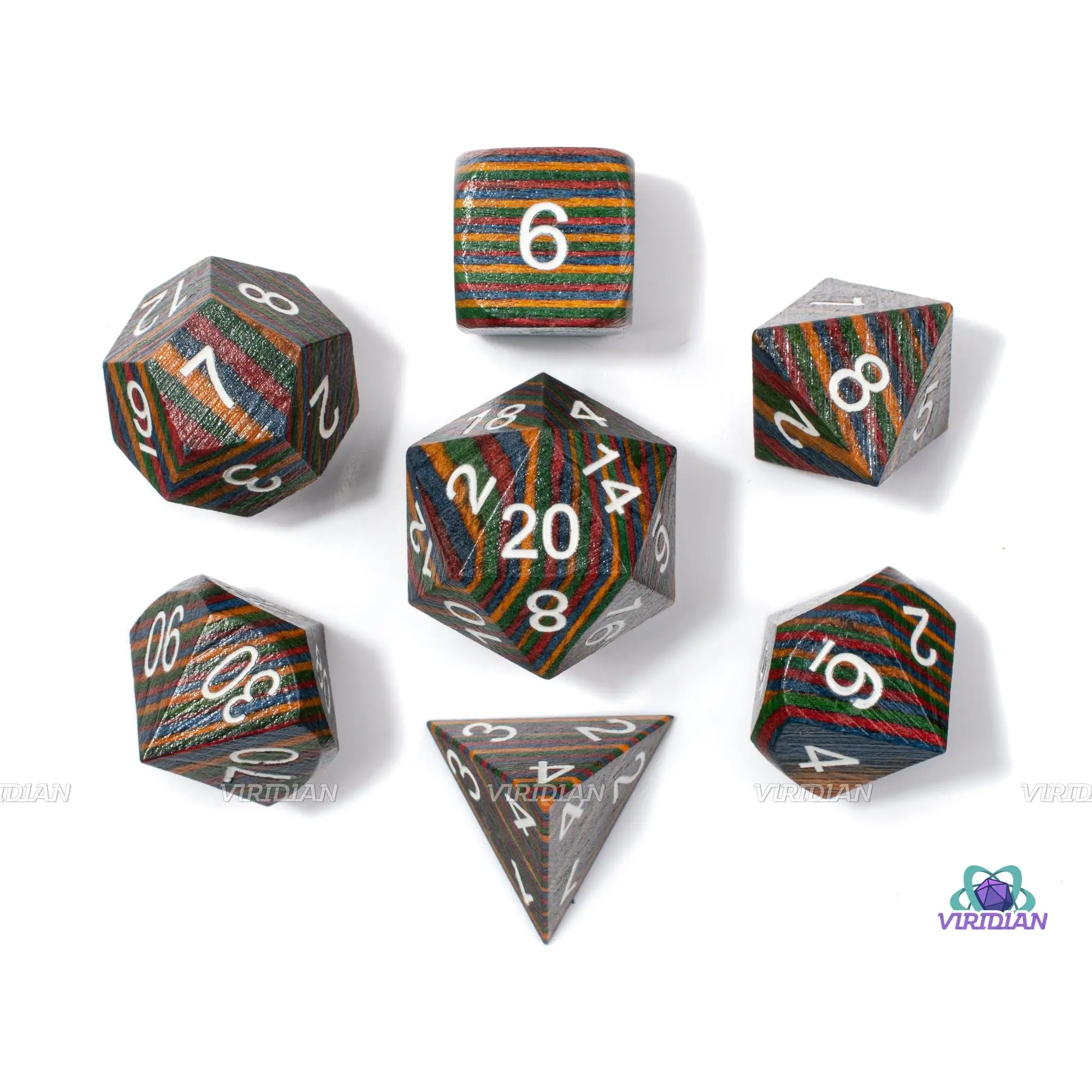 Rainbow Wood | Layered Multicolor | Wood Dice Set (7)