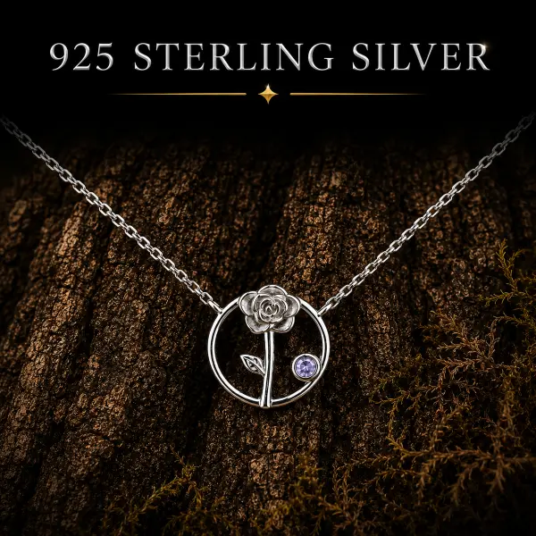 925 Sterling Silver Rose Circle Necklace
